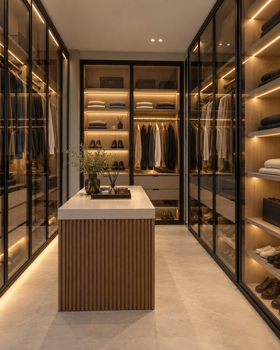 Closet walk-in con puertas de vidrio